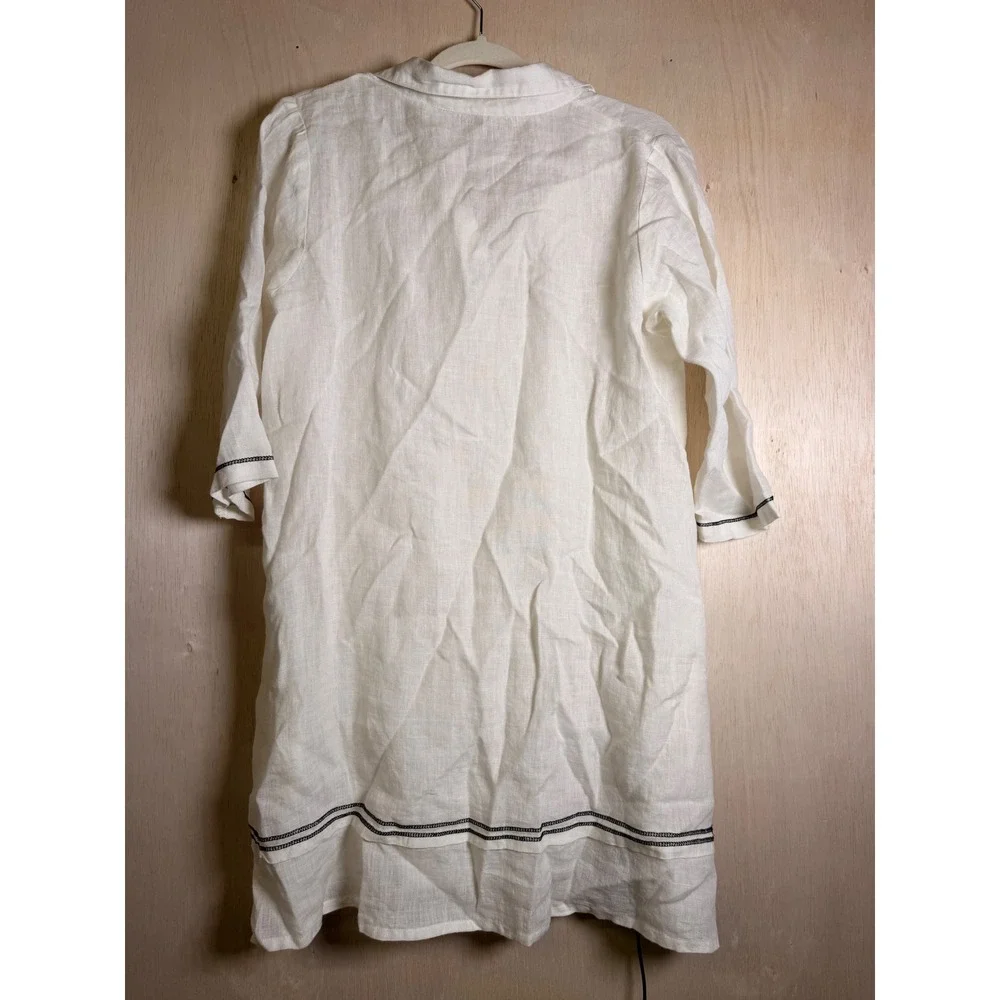 Embellish Tunic Top Womens Small White Excellent Linen Henley Contrast Stitching - Picture 6 of 8